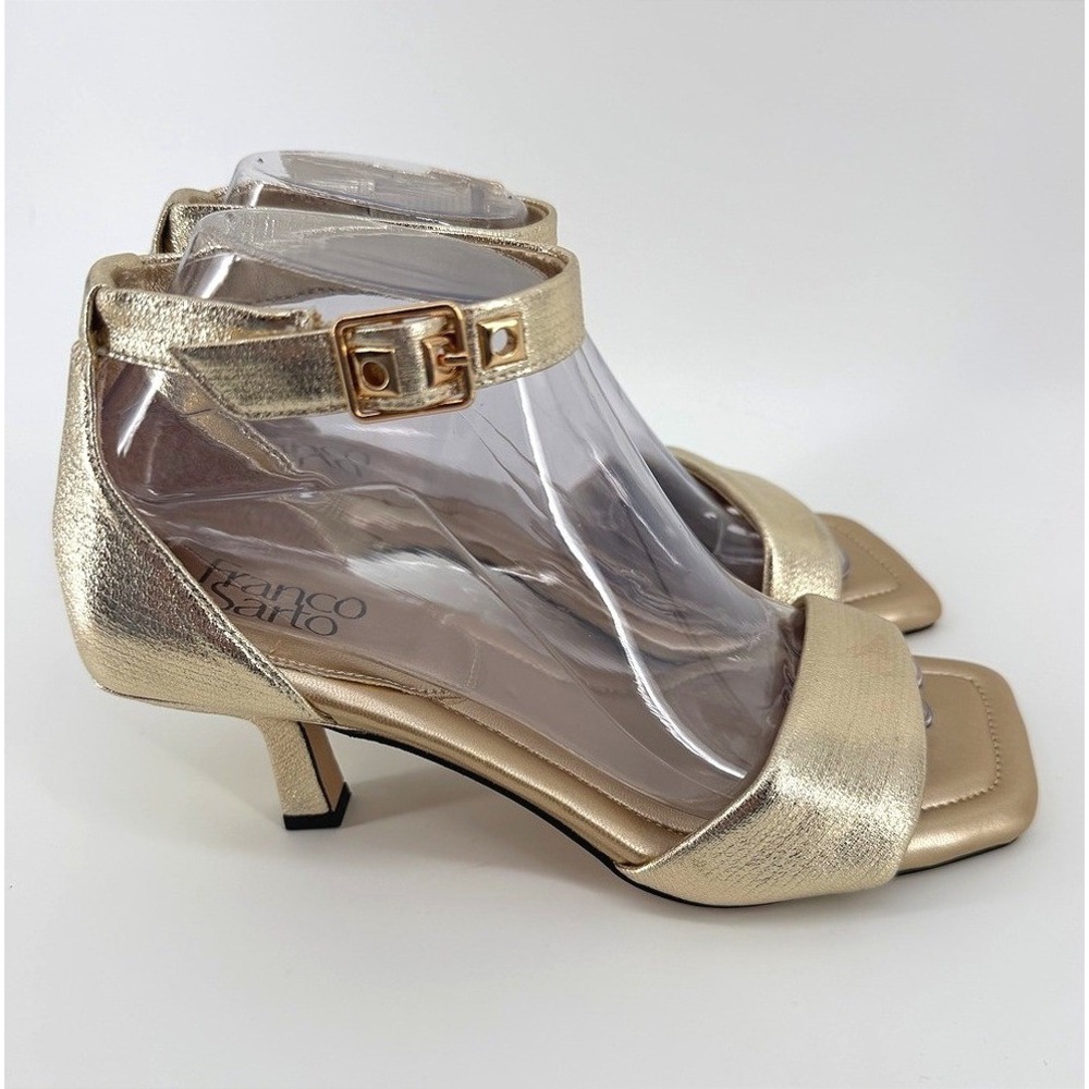 Franco Sarto Gold Metallic Dressy Square Toe Kitten Heel Ankle Strap Sandals 7M - Picture 8 of 8